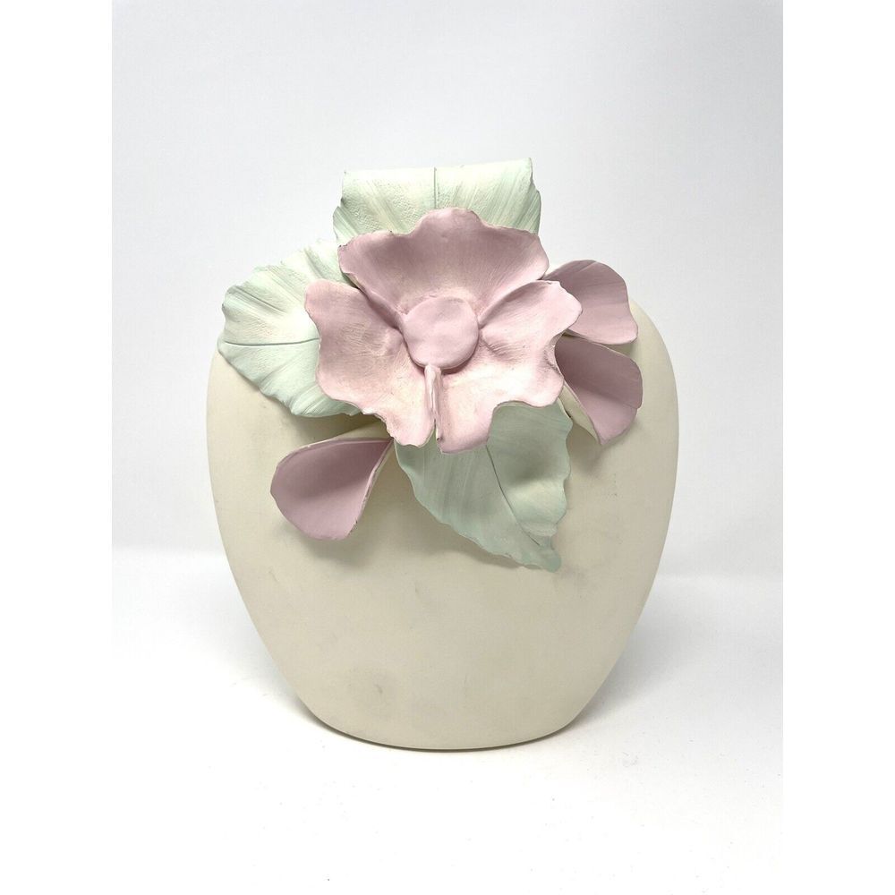 Vtg 90s Studio Pottery Ceramic Vase multicolor pastel flower Pink soft aesthetic